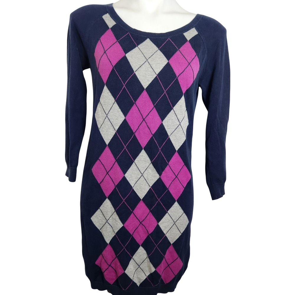 Y2k Juicy Couture blue argyle long‎ sleeve sweater dress size medium